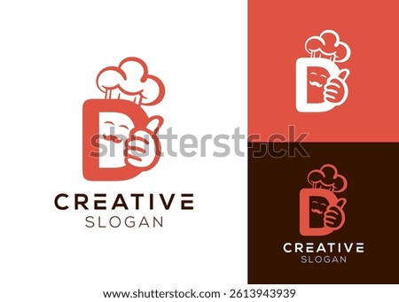Letter D with chef and thumbs up logo design for culinary, chef and restaurant