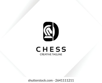 Letter D chess logo design template. Monogram knight logo