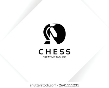 Letter D chess logo design template. Monogram knight logo