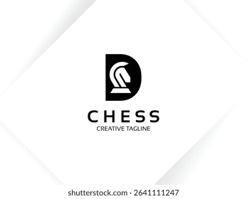 Letter D chess logo design template. Monogram knight logo