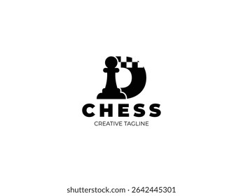 Letter D chess logo design with pawn and chess board