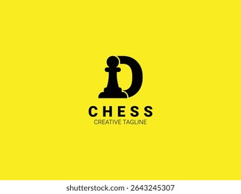 Letter D chess logo with pawn. Chess sport monogram logo template