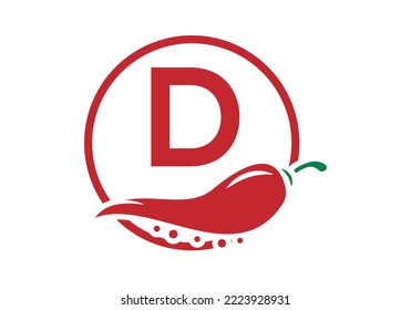 Letter D with Chili logo design. Chili logo with Letter concept vector icon logo design template.