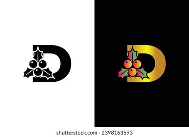 Letter D with Christmas Logo. typography element for Christmas, new year and winter holiday design.