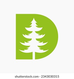 Letter D Christmas Tree Logo Design. Spruce Logo Symbol