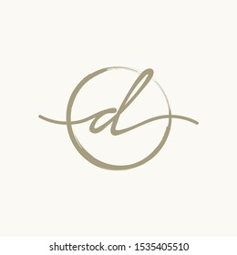 Letter D With Circle Brush Logo. Creative fashion logo design. handwritten logo for identity - Vector