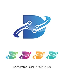 Letter D circuit technology logo vector design