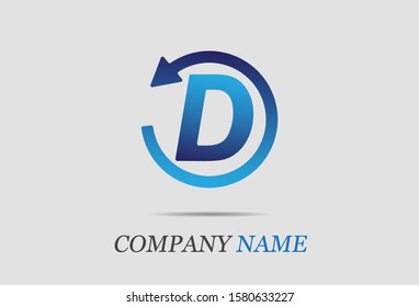 letter D with circular arrow. vector illustration.
