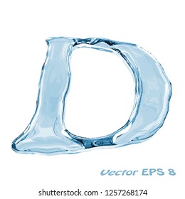 Letter D from clear transparent bluish water droplets. Isolated on white background. Vector EPS 8.