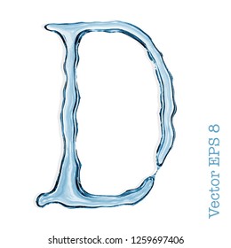 Letter D from clear transparent bluish water droplets. Vector EPS 8.