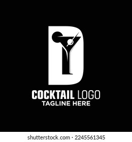 Letter D Cocktail Logo Design Template Inspiration, Vector Illustration.