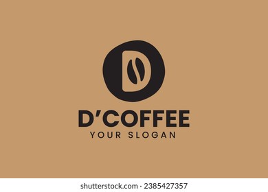 letter D with coffee bean logo design wine drink with sun light element logo design template for cafe, food and beverage business