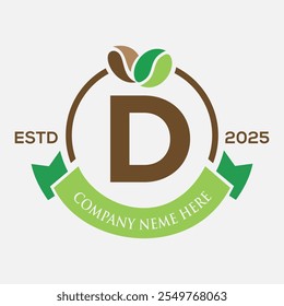 Letter D Coffee Logo Design, Coffee Shop Logo. Coffee Beans Symbol