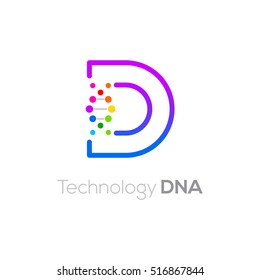 Letter D colorful with abstract biotechnology dna logotype. Medicine, science, laboratory,Technology DNA vector concept