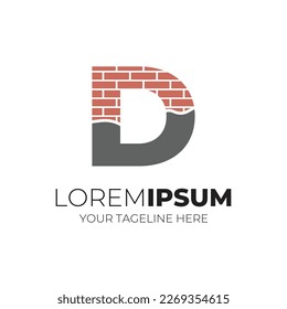 Letter D Combined With Cemented Brick Logo Design Icon Vector Illustration