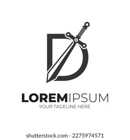 Letter D Combined Sword Logo Design Vector Illustration