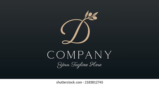 letter D combined twig Olive oil logo design template.