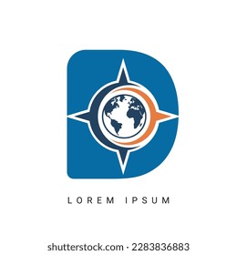 letra D con logotipo de brújula, icono, símbolo, plantilla de diseño de ilustración