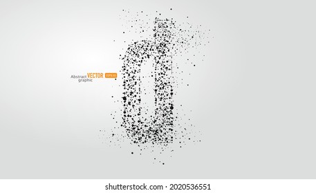 The letter d is composed of particles on gray background. Abstract vector font material.