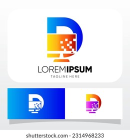 Letter D Computer Monitor Display Logo Design Vector Icon Graphic Emblem Illustration