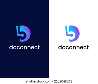 letter d with connect logo design template