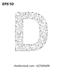 The letter D consists of points, lines and triangles. Vector illustration
