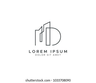 Letter D Construction and Building Artline Logo Template