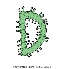 Letter D. Coronavirus font. vector quarantine alphabet. health and medical vector letters. vector illustration. Viral alphabet. Letters in the form of bacteria. They're going against a white