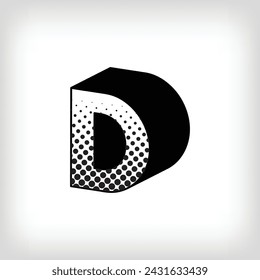 Letra D con sombra creativa, signo del alfabeto de diseño de puntos de arte pop. Vector. Fondo moderno para carteles, sitios web, páginas web, tarjetas de visita, postales, diseño de interiores.