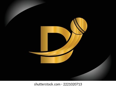 Letter D Cricket Logo Concept With Moving Cricket Ball Icon. Cricket Sports Logotype Symbol Vector Template Design.