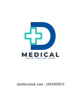 Letter D cross plus logo. Usable for Business, Science, Healthcare, Medical, Hospital and Nature Logos.