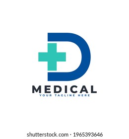 Letter D cross plus logo. Usable for Business, Science, Healthcare, Medical, Hospital and Nature Logos.