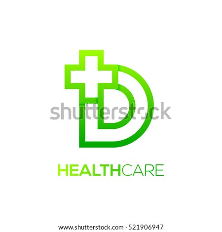 Letter D cross plus logo Green color,Medical healthcare hospital Logotype