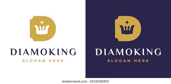 Letter D with Crown Logo Design Concept. Initial D with Monarch Symbol Elegant Monogram with Royal Symbol for Luxury and Premium Branding. D Alphabet Logo Vector Illustration