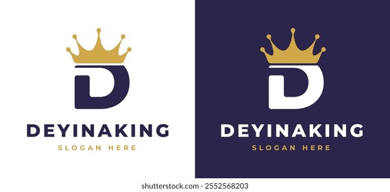 Letter D with Crown Logo Design Concept. Initial D with Monarch Symbol Elegant Monogram with Royal Symbol for Luxury and Premium Branding. D Alphabet Logo Vector Illustration