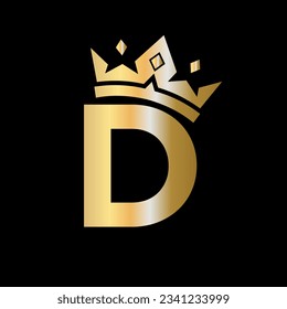 Letter D Crown Logo. Crown Logo on Letter D Vector Template for Beauty, Fashion, Star, Elegant, Luxury Sign