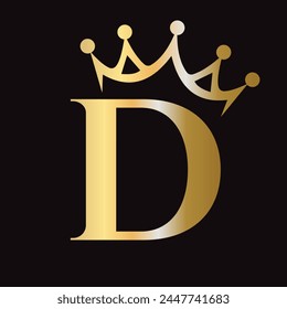 Letter D Crown Logo for Queen Sign, Beauty, Fashion, Star, Elegant, Luxury Symbol	