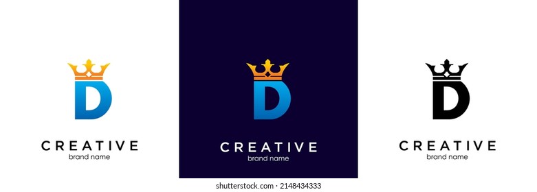 letter D with crown logo symbol on white background. Royal king icon. Modern luxury brand element sign. Vector illustration.