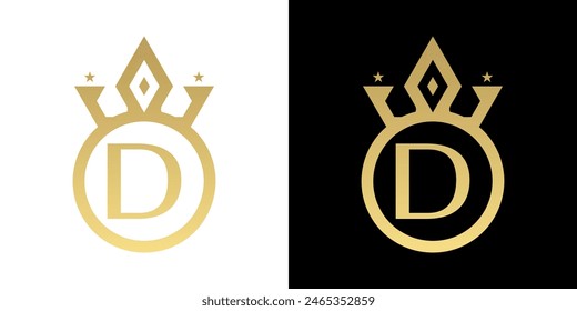 Letter D Crown Logo, Letter D Logo with crown Template for Sign Luxury Star Elegant Beauty,fashion