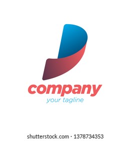 Letter D, curled shaped vector logo template