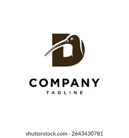 Letter D Curlew bird Logo Icon Vector