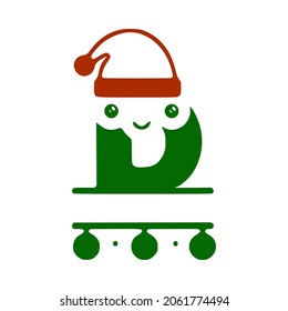Letter d cute Christmas character, name monogram design, Christmas or New Year clip art