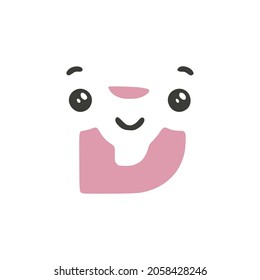 Letter D cute kawaii character isolated on white background, vector clip art.