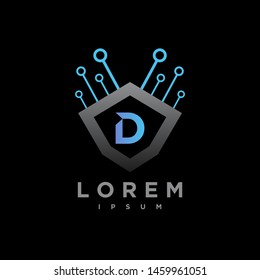 Letter D Cyber, Security technology Logo Design Vector Template