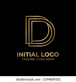 letter D or DD elegant golden outline vector logo design element