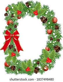 Letter D with decoration for Christmas design and New Year with spruce tree and holly red berries. Creative initial D letter vector. Creative Design vector Font for Title, Header, Lettering, Logo