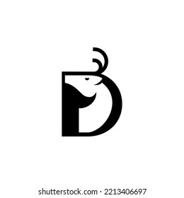 letter D with deer logo design vector template
