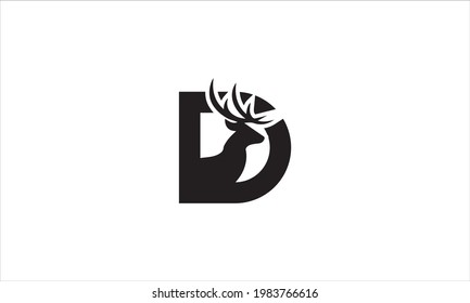 letra D para ciervo logo línea estilo arte simple estilo de ciervo minimalista icono ilustración de vector
