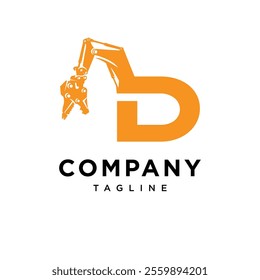 Letter D Demolition Excavator Logo Icon Vector