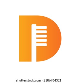 Carta D Concepto de logotipo dental con plantilla de vectores de pincel dental. Símbolo de atención dental, signo médico y médico